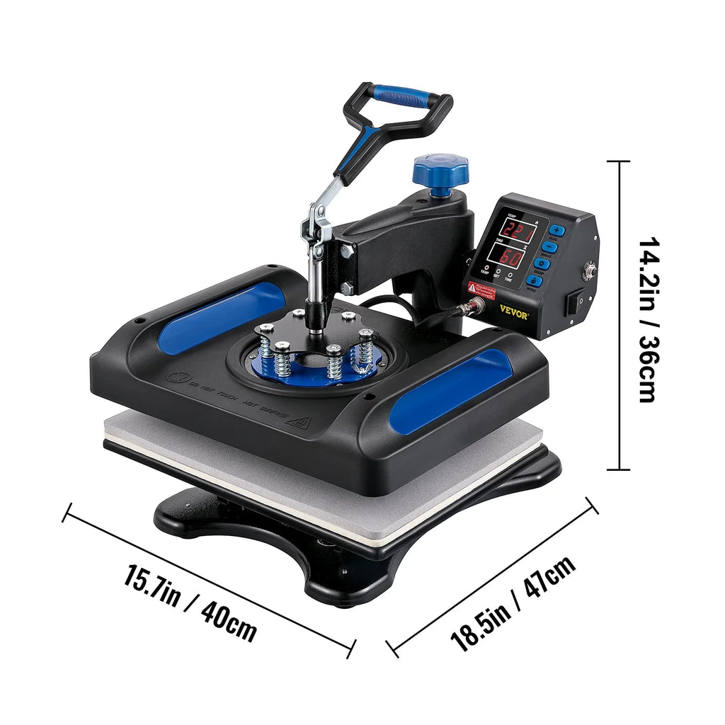 Heat Press Machine, 12" x 15" Fast Heating Pressing Machine, 360 Swing Away Digital Sublimation -Shirt Vinyl Transfer Printer with Anti-Scald Surface, Canvas Bag, Pillow, Blue