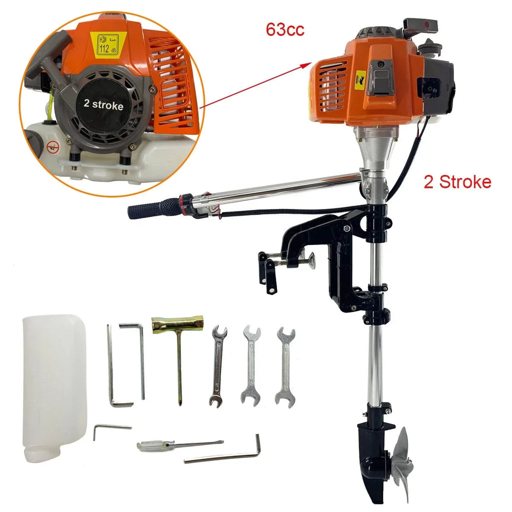 2-Stroke 4HP Electric Trolling Motor 63CC Outboard Motor Transom Mounted Motor with Air Cooling System