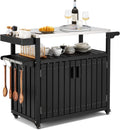 Kitchen Cart,  Kitchen Island With Stainless Steel Top And Storage Cabinet, Rolling Island Table With Hooks, Spice Rack, Towel Rack, Black