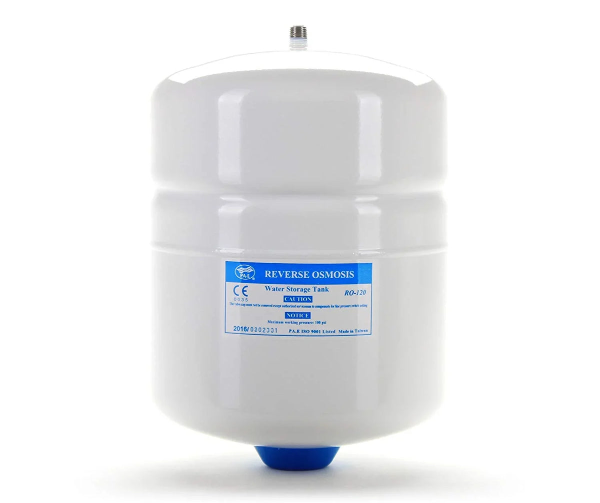 Reverse Osmosis Water Storage Pressure Tank 3.2 Gallon, 2.2 Gallon Capacity + Tank Valve | -122- Metal