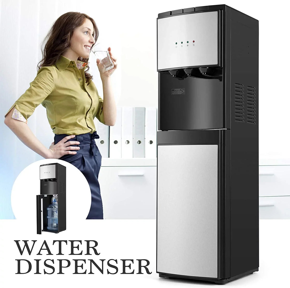 5 Gallon Bottom Loading Hot Cold Normal Water Dispenser (Silver, Black)
