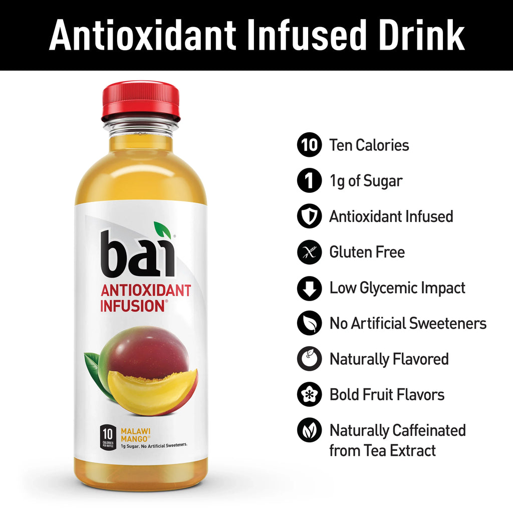 Bai Gluten-Free, Malawi Mango, Antioxidant Infused Drink, 18 Fl Oz, 12 Pack Bottles