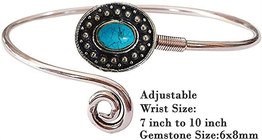 Cuff Bracelet for Women, Silver Plated Natural Turquoise Gemstone Tribal Bohemian Ethnic Design Handmade Fashion Designer Bracelet, Party Boho Jewelry