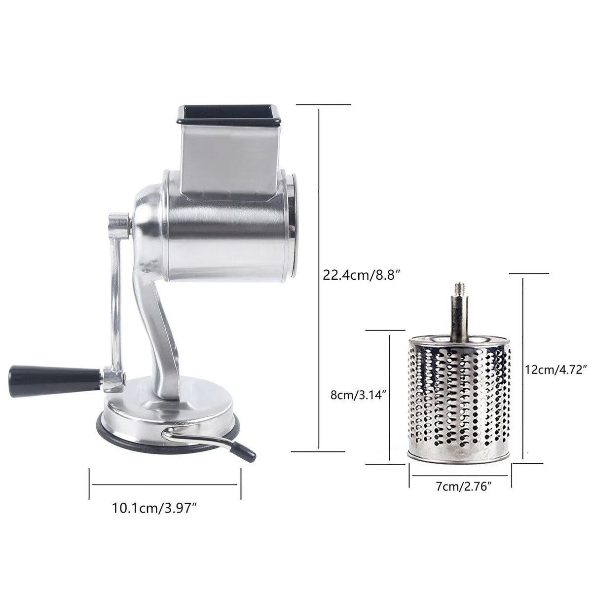 Stainless Steel Cheese Food Grater Rotary Drum Slicer Shredder Grinder with 5 Blades