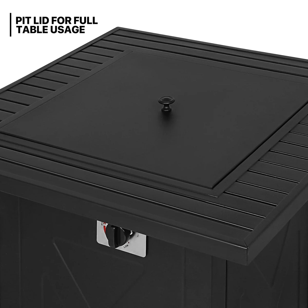 MoNiBloom 28" Fire Pit Table 50,000  Square Propane Gas Fire Pit Table with Lava Rocks and Metal Lid for Outdoor Patio, Black