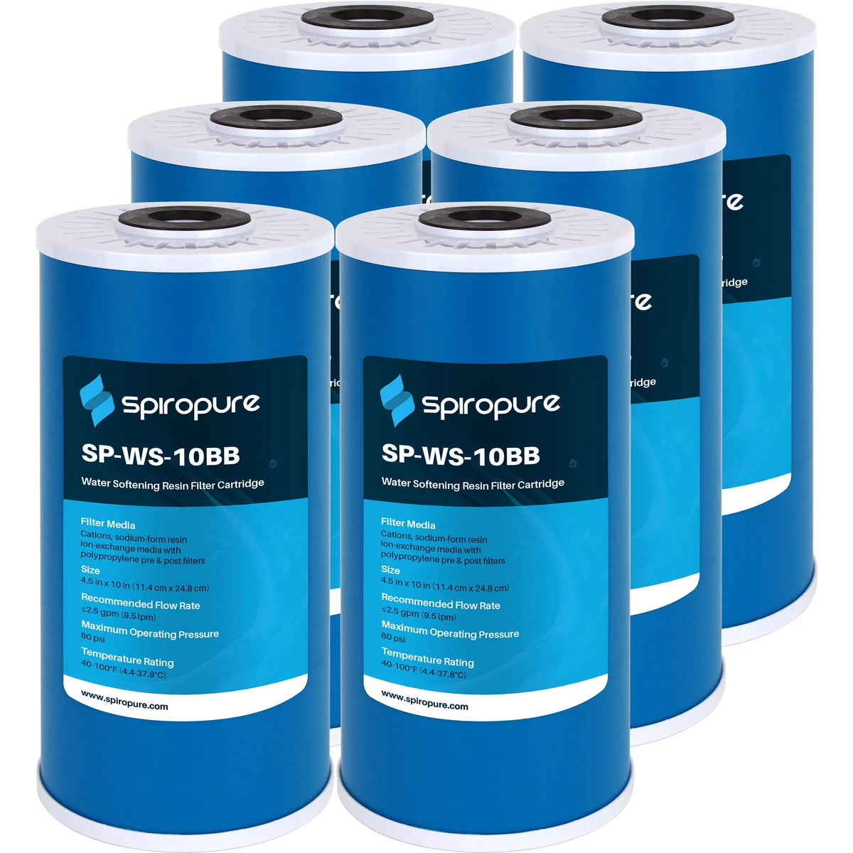 SpiroPure --10BB 10” x 4.5” Cation Resin Water Softener Cartridge (Case of 6)