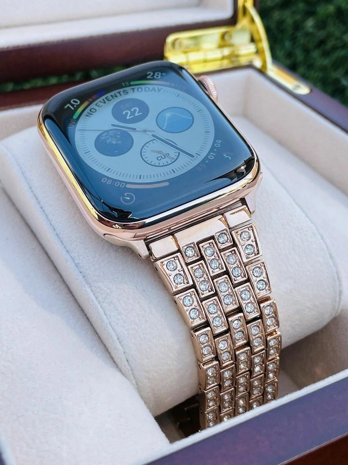 Custom 24K Rose Gold 45MM iWatch  7 Stainless Steel Rose Gold Band
