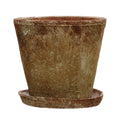 Creative Co-Op Cement Planter with Saucer, Distressed Terra-cotta Finish, Set of 2 (Holds 8" Pot)