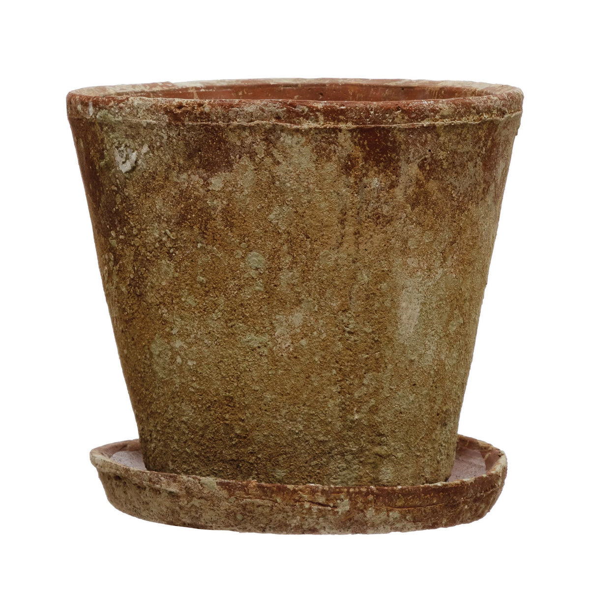 Creative Co-Op Cement Planter with Saucer, Distressed Terra-cotta Finish, Set of 2 (Holds 8" Pot)
