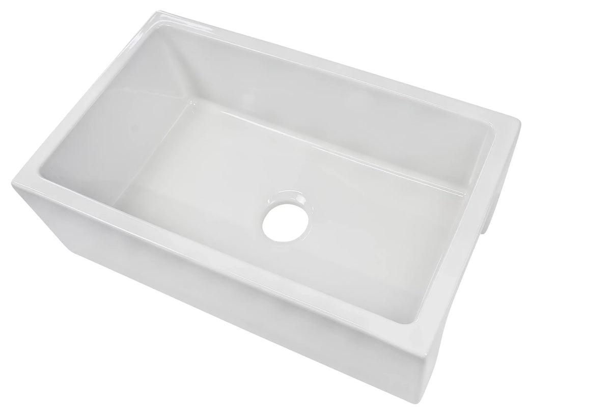 Ostia White Farmhouse Single Bowl Fireclay Kitchen Sink (30” Reversible Apron)