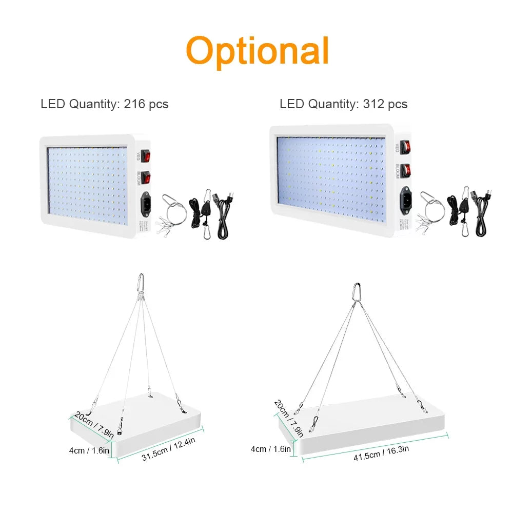 Anself 2000W Full Spectrum  Grow Light - 312 LEDs with Veg/Bloom Dual Switch -  Waterproof Indoor Plant Growing Lamp - Ideal for Seedlings, Flowers, Greenhouse Use