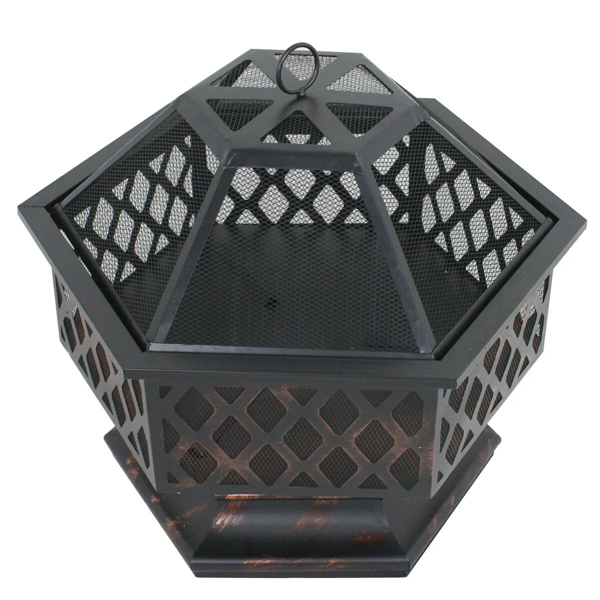 ZenSports 24’’ Outdoor Hex-Shaped Pire Pit - Portable Wood Burning Bonfire /Mesh Lid, Backyard, Black