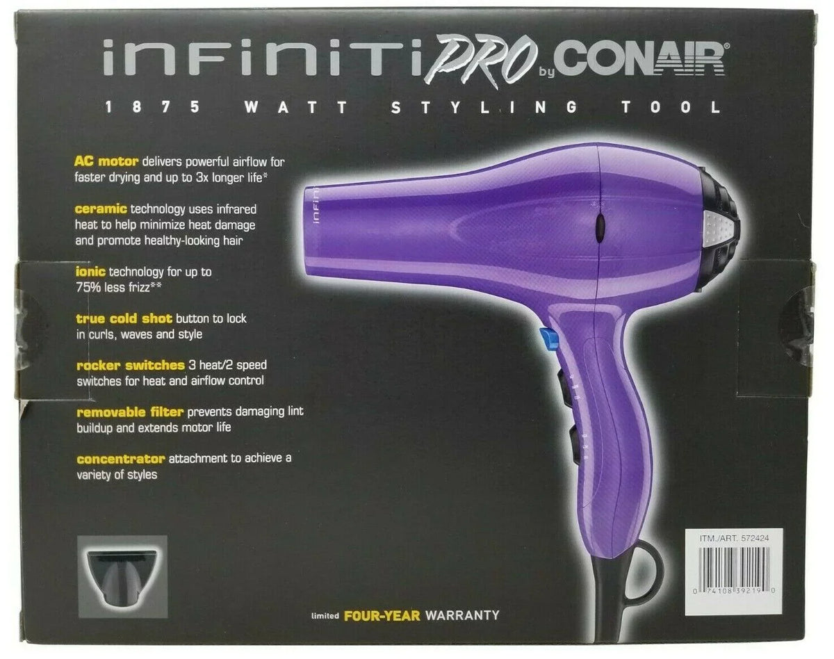 Conair Infiniti Pro 1875 Watt Styling Tool Salon Performance  Motor Hair Dryer