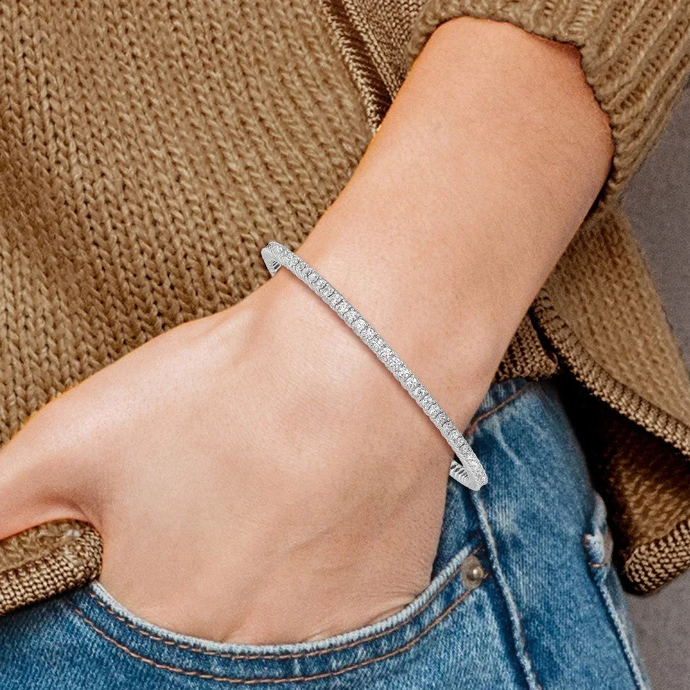 Primal Silver Sterling Silver Rhodium-plated Single Row 2.3mm Cubic Zirconia Slip-on Bangle