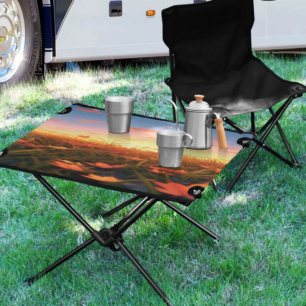 Autumn Leaves in Sunset Camping Folding Table Portable Beach Table with Storage Bag Compact Picnic Table for Outdoor Travel Fishing