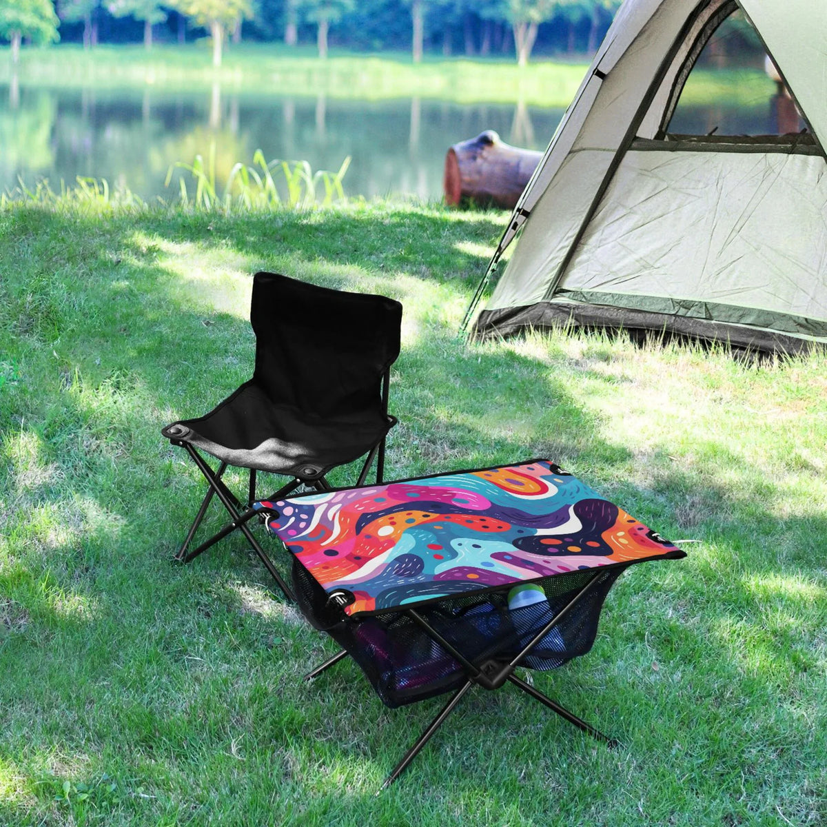 Abstract Art Paint Camping Folding Table Portable Beach Table with Storage Bag Compact Picnic Table for Outdoor Travel Fishing