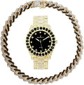Charles Raymond Ice on Blast! Bling'ed Out Hip Hop Rolly Looks with Ice on Watch Trim and Band with Matching Zig Zag Bling'ed Out Necklace Sets -  Necklace Sets( Gold - Black