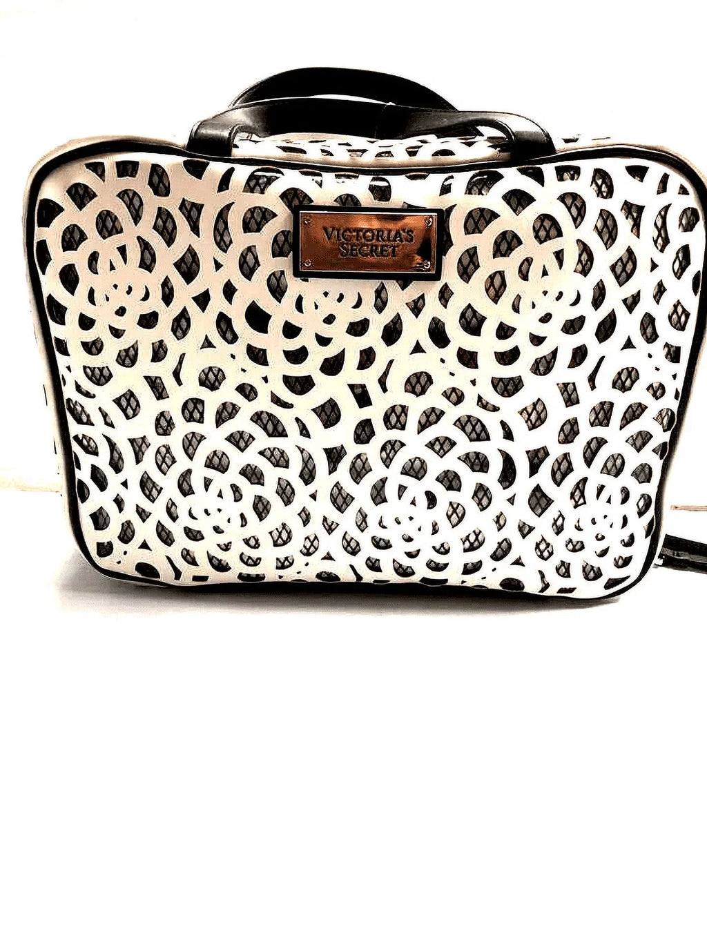 Victoria's Secret White Laser Cut Faux Leather Clear Hanging Travel Bag Makeup Case New
