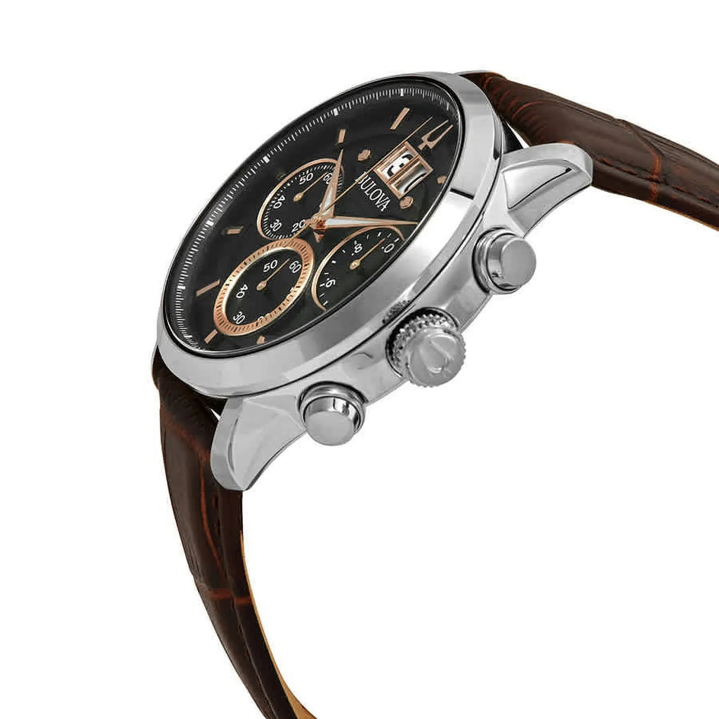 Bulova Sutton Brown Leather Chronograph Mens Watch 96B311