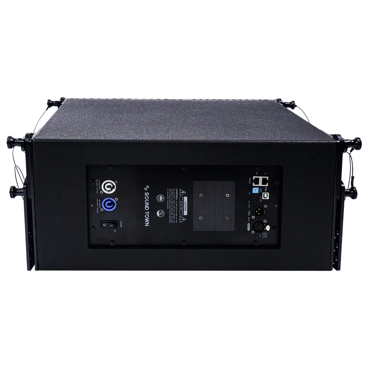 Sound Town  Series Line Array Speaker System with Four Compact Powered 1  10-inch Line Array Speakers, Black for Stages, Clubs, Bars, Restaurants, Churches and Schools