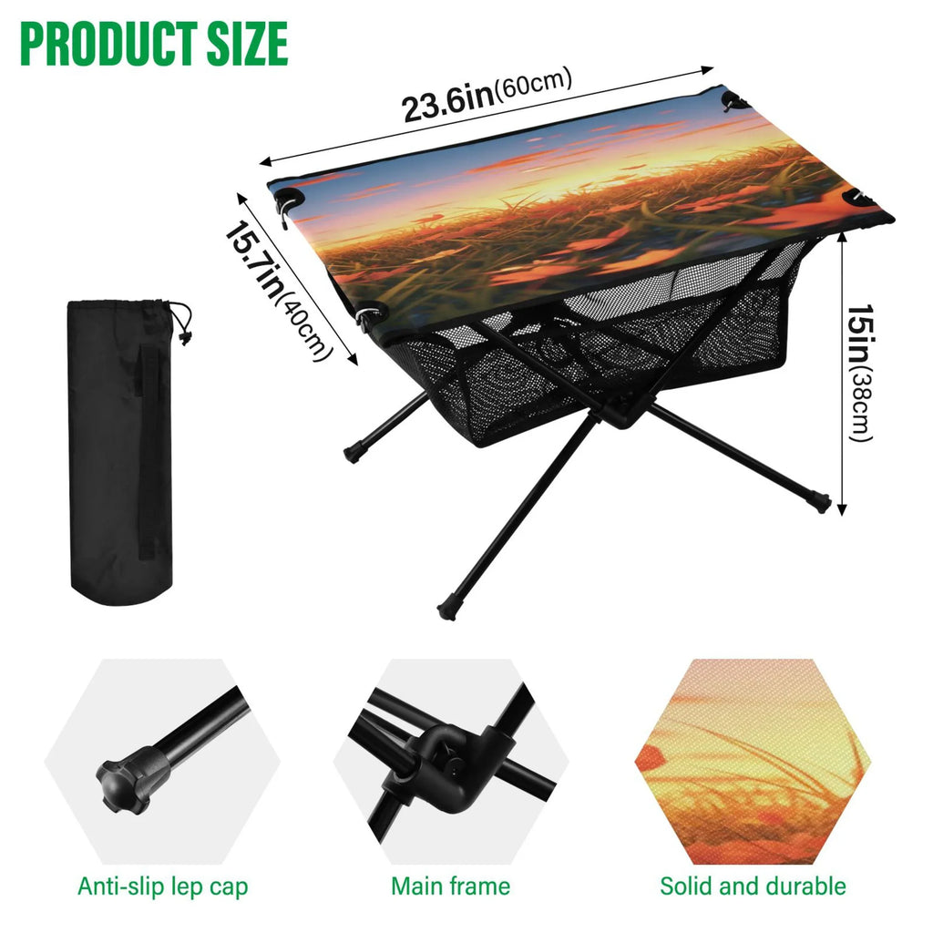 Autumn Leaves in Sunset Camping Folding Table Portable Beach Table with Storage Bag Compact Picnic Table for Outdoor Travel Fishing