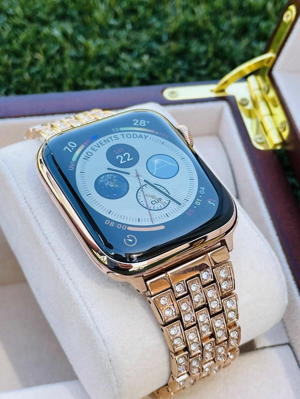 Custom 24K Rose Gold 45MM iWatch  7 Stainless Steel Rose Gold Band