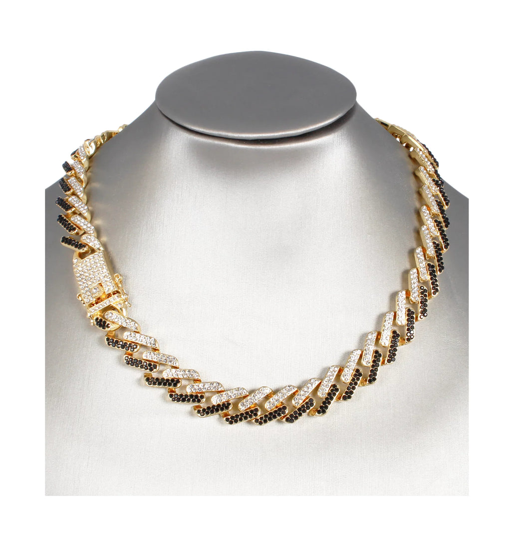 Charles Raymond Ice on Blast! Bling'ed Out Hip Hop Rolly Looks with Ice on Watch Trim and Band with Matching Zig Zag Bling'ed Out Necklace Sets -  Necklace Sets( Gold - Black