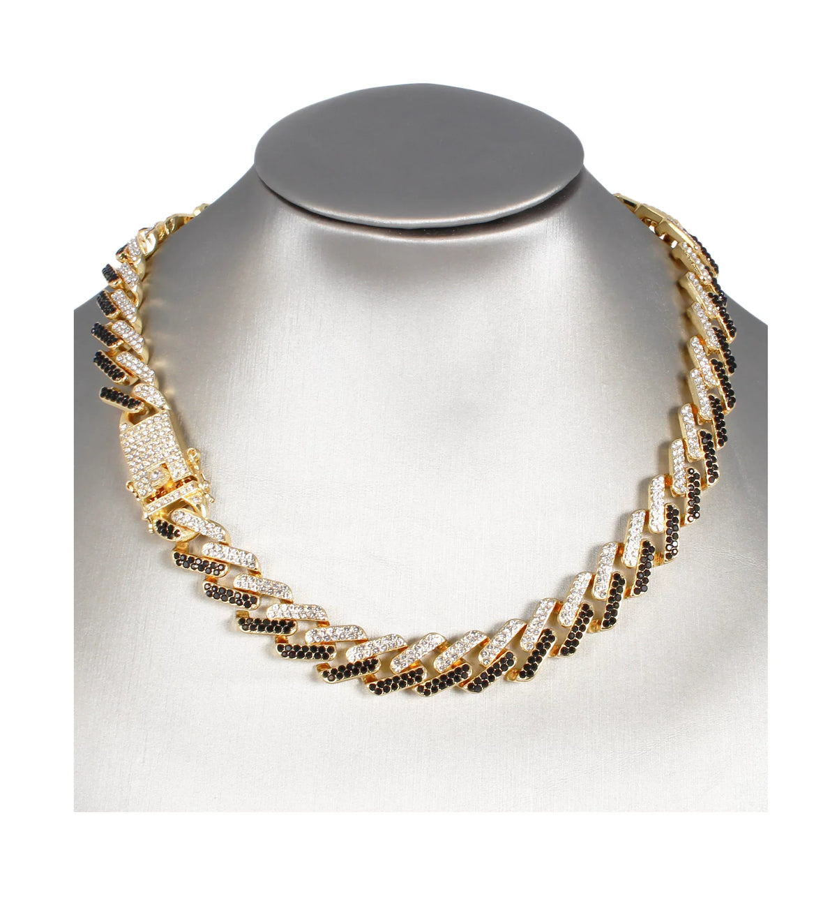Charles Raymond Ice on Blast! Bling'ed Out Hip Hop Rolly Looks with Ice on Watch Trim and Band with Matching Zig Zag Bling'ed Out Necklace Sets -  Necklace Sets( Gold - Black