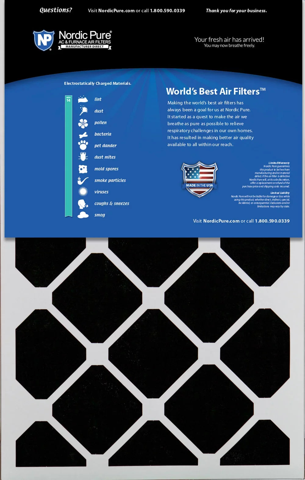 16x25x5 (4 3/8) Honeywell Replacement Air Filters  14 Plus Carbon 1 Pack