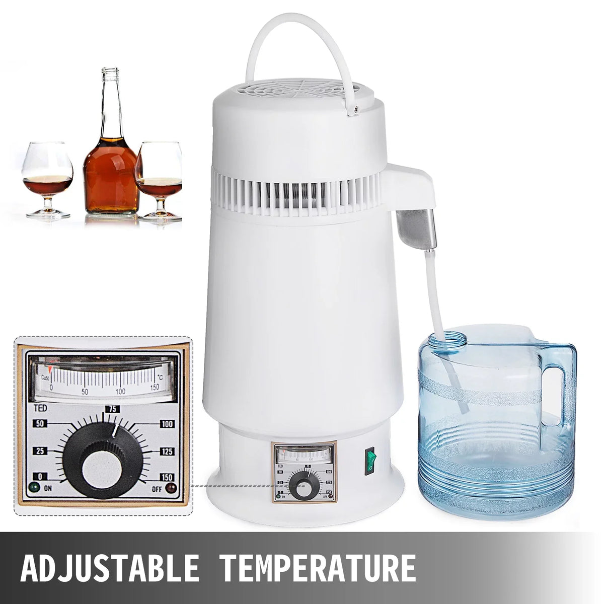 Stainless Steel Water Distiller 746W Water Distillation Kit 1 Gallon/4.3  Water Distiller Home Countertop Connection Bottle Food-Grade Outlet Glass Container (Upgraded Design)