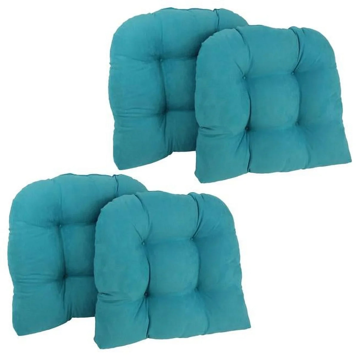 19 in. -Shaped Microsuede Tufted Dining Chair Cushions, Aqua Blue - Set of 4