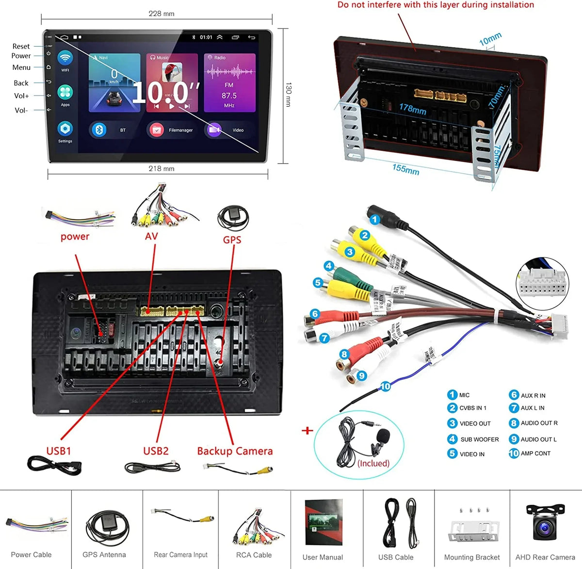 1G+32G Double Din Android 13 Car Stereo with Wireless Carplay Android Auto, 10.1 Inch Touch Screen Car Radio with HiFi// Navigation Support Fastboot Backup Camera WiFi Connection