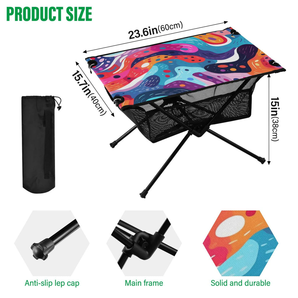 Abstract Art Paint Camping Folding Table Portable Beach Table with Storage Bag Compact Picnic Table for Outdoor Travel Fishing