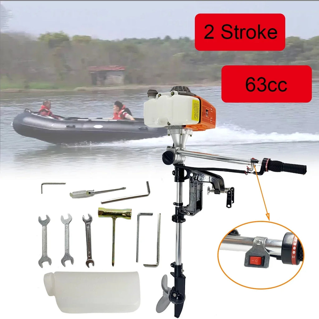 2-Stroke 4HP Electric Trolling Motor 63CC Outboard Motor Transom Mounted Motor with Air Cooling System