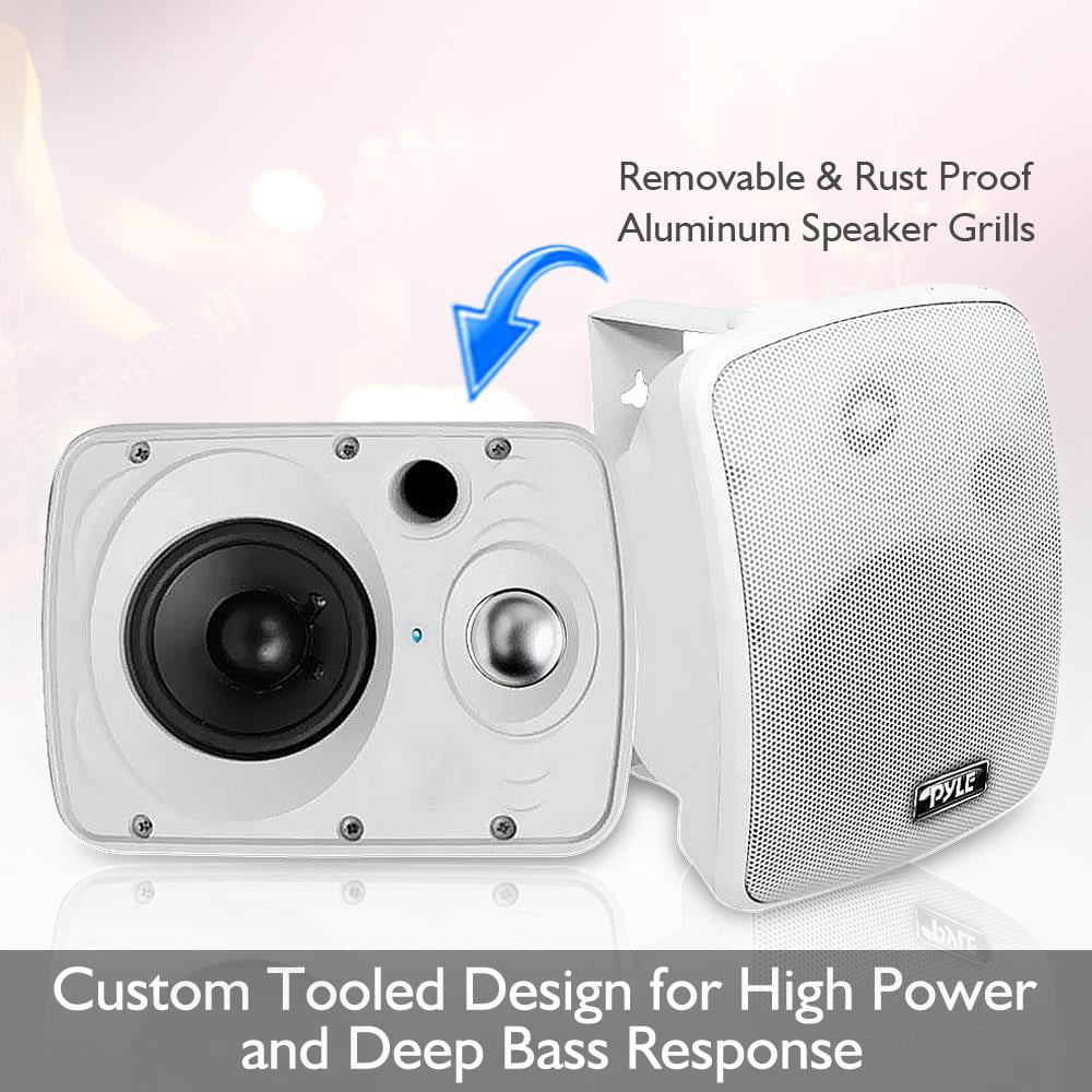 Pyle Outdoor Waterproof Wireless Bluetooth Speakers Wall/Ceiling Mounted Dual Speakers with Heavy Duty Grill, Universal Mount, Patio, Indoor Use-  (White)