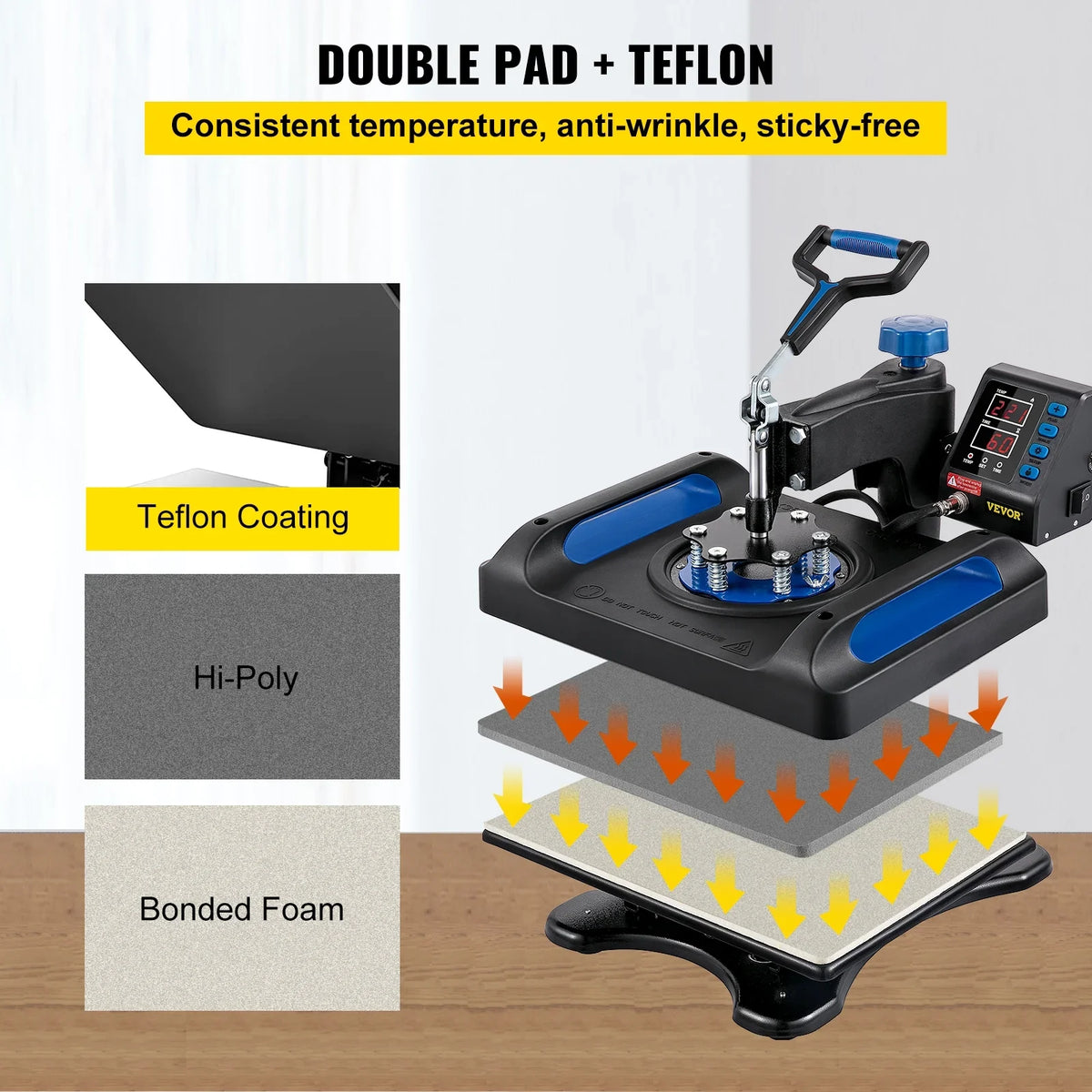 Heat Press Machine, 12" x 15" Fast Heating Pressing Machine, 360 Swing Away Digital Sublimation -Shirt Vinyl Transfer Printer with Anti-Scald Surface, Canvas Bag, Pillow, Blue