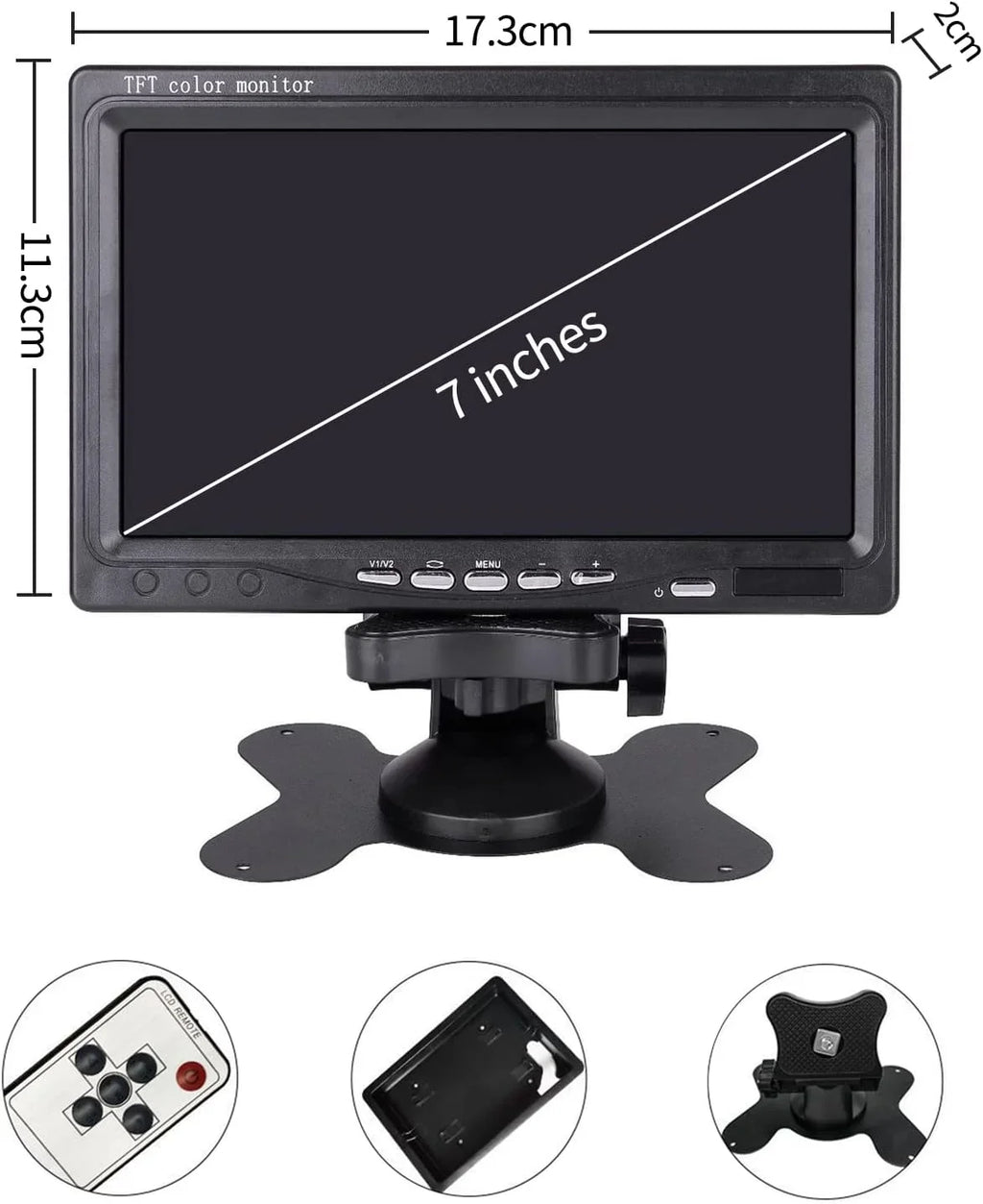 '-Qtech 7 Inch Rear View Camera Screens, Full Colour  Display, 800 * 480 , -24v, / Video Switching,  Car Monitor for Car Trucks Buses Motorbikes
