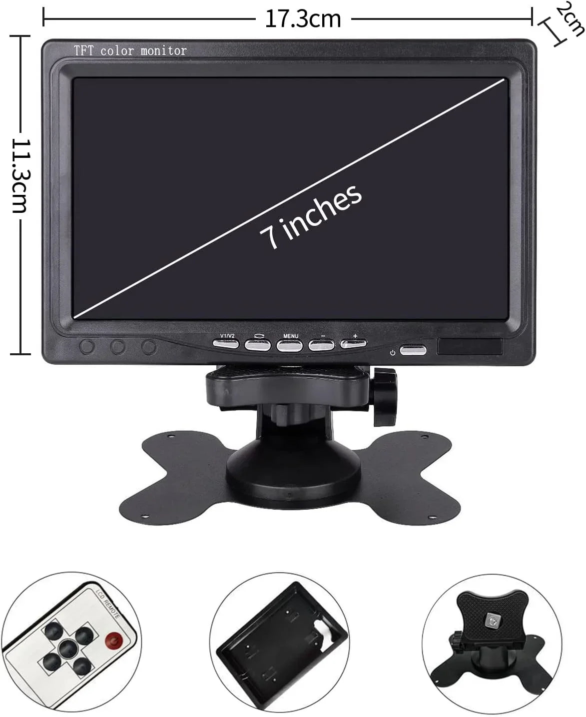'-Qtech 7 Inch Rear View Camera Screens, Full Colour  Display, 800 * 480 , -24v, / Video Switching,  Car Monitor for Car Trucks Buses Motorbikes