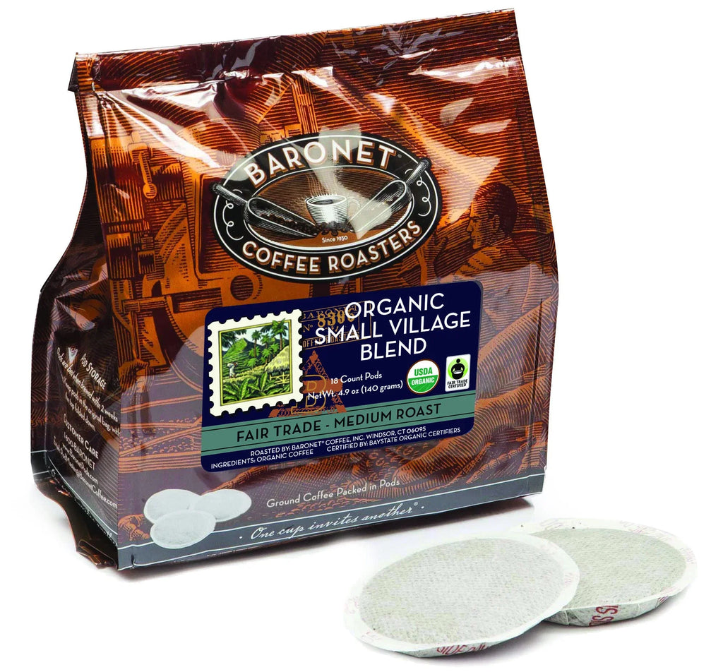 Indulge in the Exquisite Baronet Coffee Organic Small Village Blend Coffee Pods - Fair Trade - Medium Roast - 18 Count, 8 Grams - Elevate Your Senses with Single Serve Coffee Pods - Environmentally