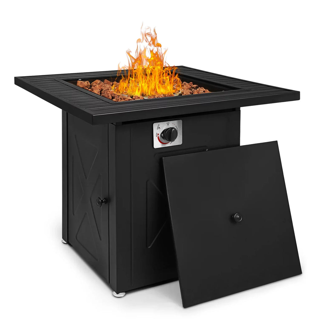 MoNiBloom 28" Fire Pit Table 50,000  Square Propane Gas Fire Pit Table with Lava Rocks and Metal Lid for Outdoor Patio, Black