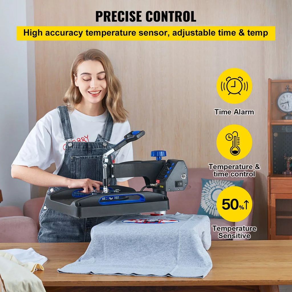 Heat Press Machine, 12" x 15" Fast Heating Pressing Machine, 360 Swing Away Digital Sublimation -Shirt Vinyl Transfer Printer with Anti-Scald Surface, Canvas Bag, Pillow, Blue