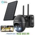 Solar Outdoor Wireless Security Camera WiFi, Spotlight & Siren,  360° View, 2K/3MP Color Night Vision, Outdoor Surveillance Camera with  Motion Detection, Work with Alexa