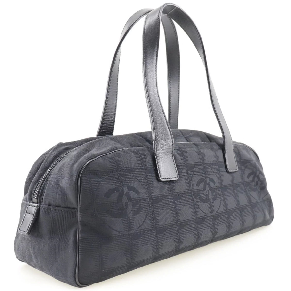Authenticated Used Chanel Mini Boston New Travel Line  Nylon Canvas Black Ladies Handbag