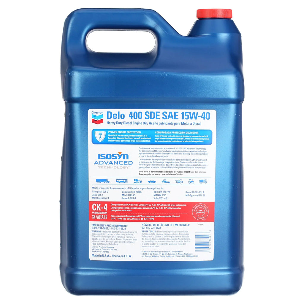 Chevron Delo 400  -4 15W-40 Heavy Duty Diesel Motor Oil, 2.5 Gallons