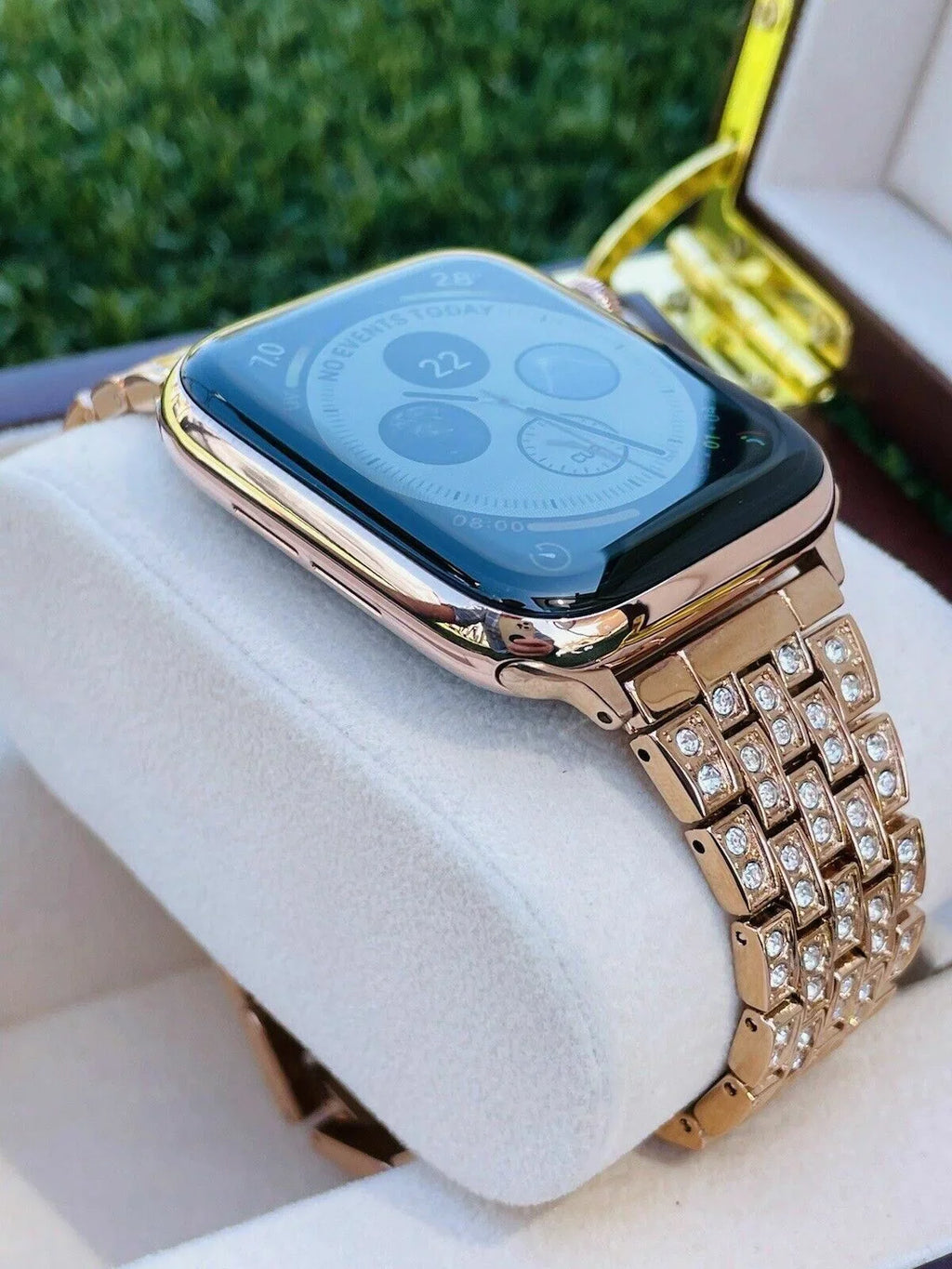 Custom 24K Rose Gold 45MM iWatch  7 Stainless Steel Rose Gold Band