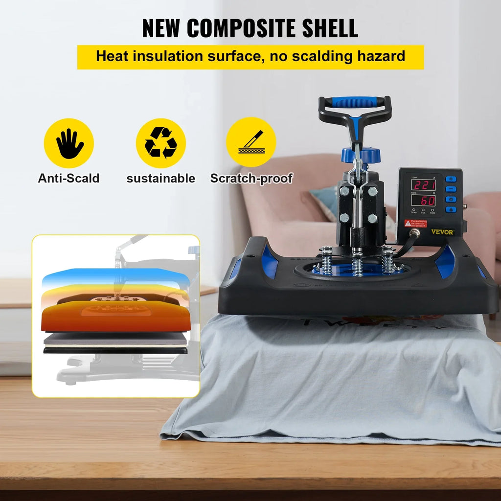 Heat Press Machine, 12" x 15" Fast Heating Pressing Machine, 360 Swing Away Digital Sublimation -Shirt Vinyl Transfer Printer with Anti-Scald Surface, Canvas Bag, Pillow, Blue