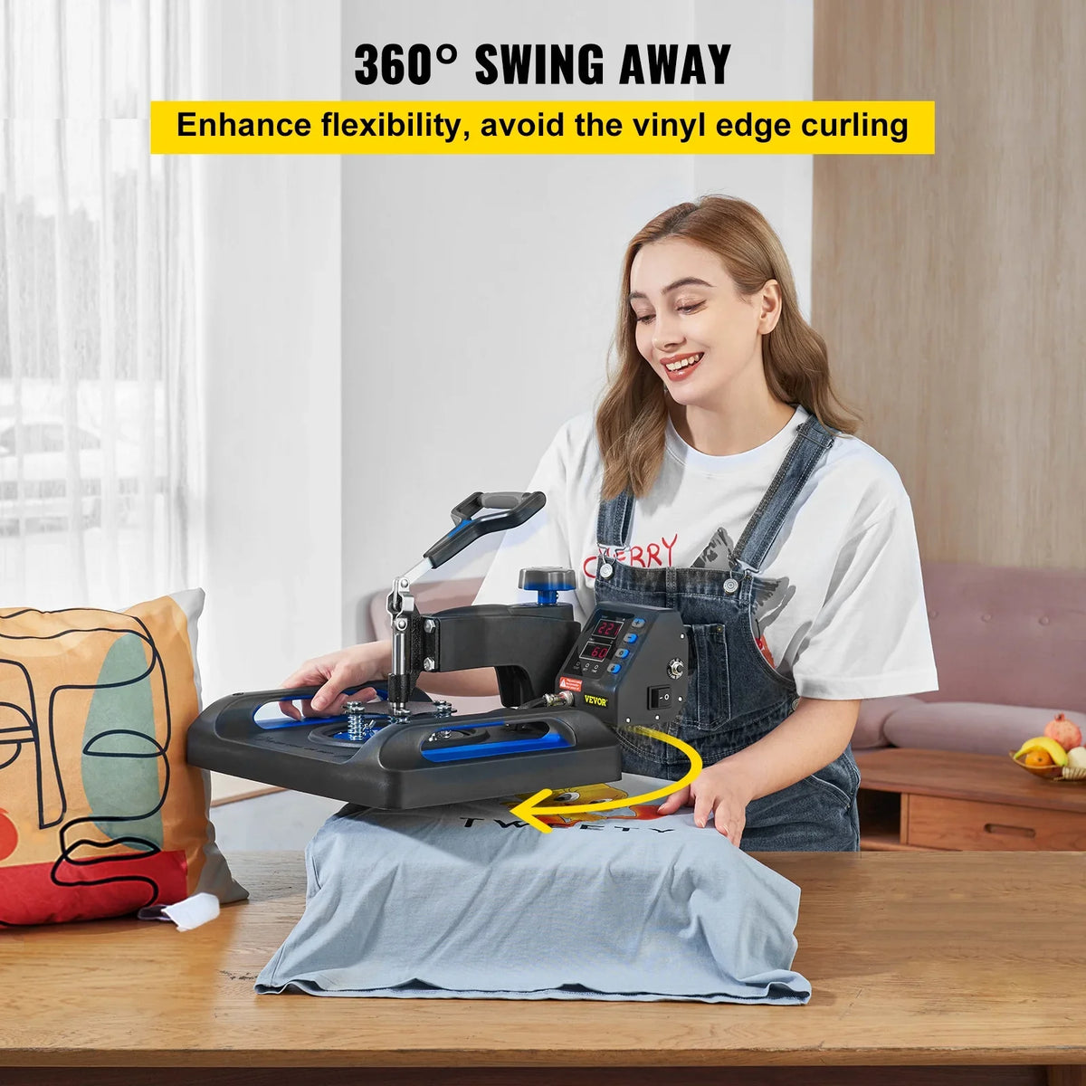 Heat Press Machine, 12" x 15" Fast Heating Pressing Machine, 360 Swing Away Digital Sublimation -Shirt Vinyl Transfer Printer with Anti-Scald Surface, Canvas Bag, Pillow, Blue