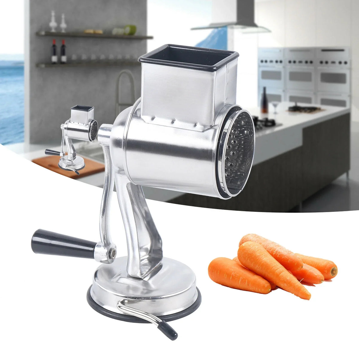 Stainless Steel Cheese Food Grater Rotary Drum Slicer Shredder Grinder with 5 Blades