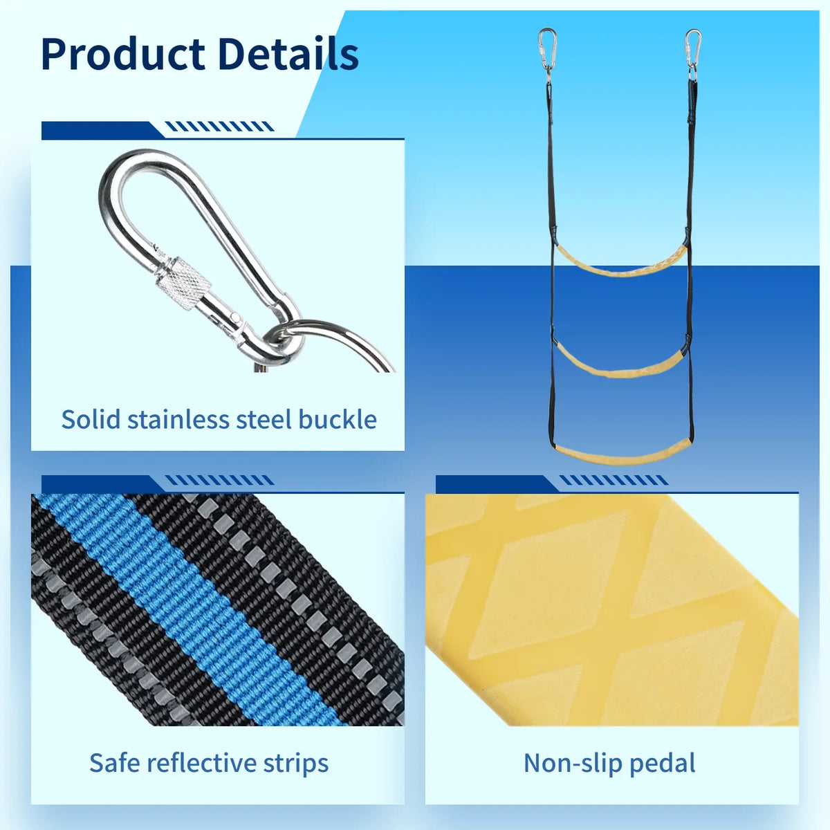 Marine Boat Rope Ladder, 3-Step Portable Rope Boarding Ladder, Folding Climbing Ladder for Inflatable Boat, Sailwatercraft, Kayak, Canoeing, Motorwatercraft