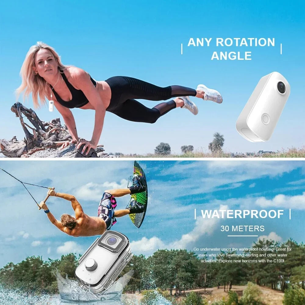 Mini Action Camera 1080P/30fps Digital Video Camera 30M Waterproof Magnetic Body Built-in Battery WiFi Connection  Sharing with Waterproof Case Back Clip Lanyard
